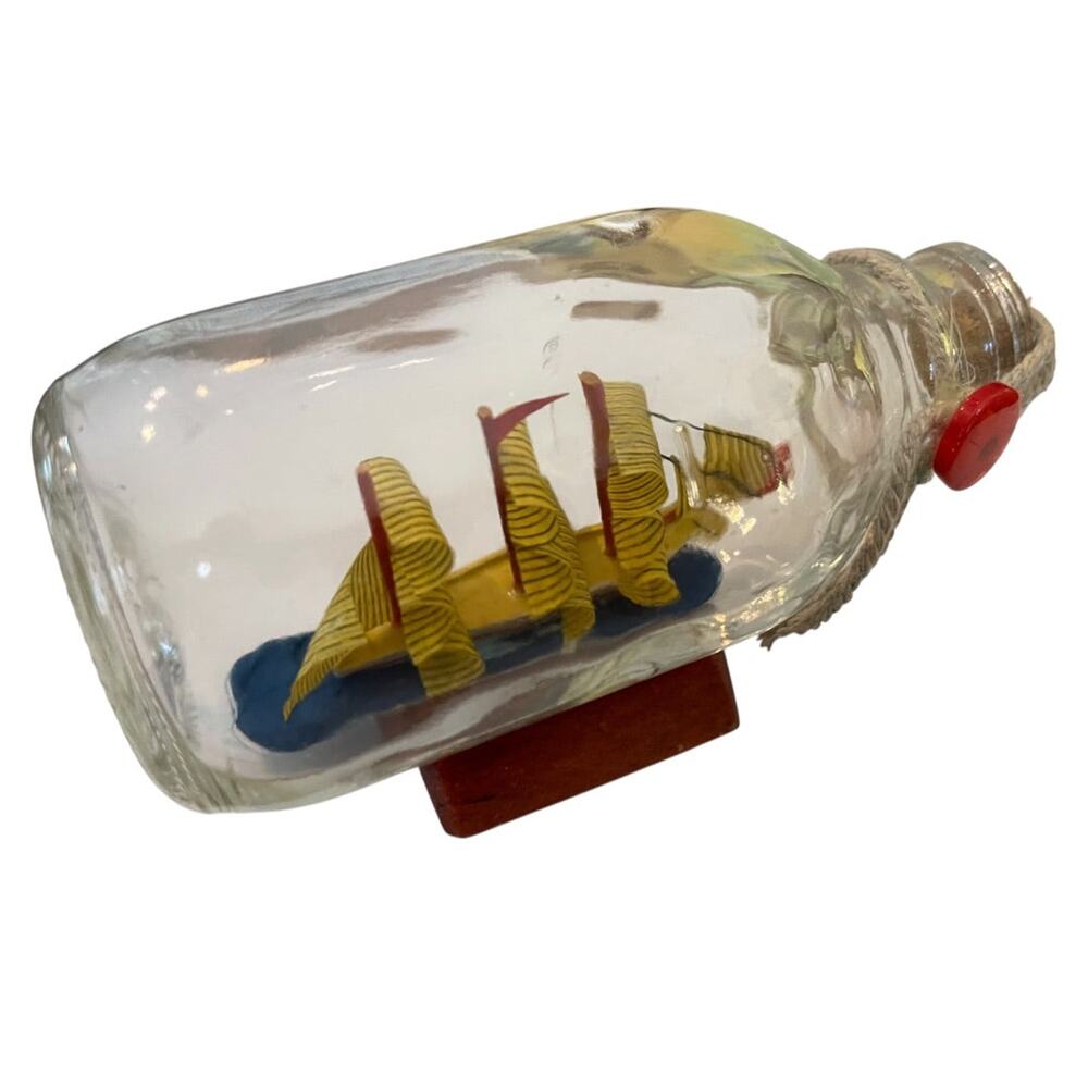 Vintage Ship In the Bottle Small Nautical Model of Tall Sail Ship
